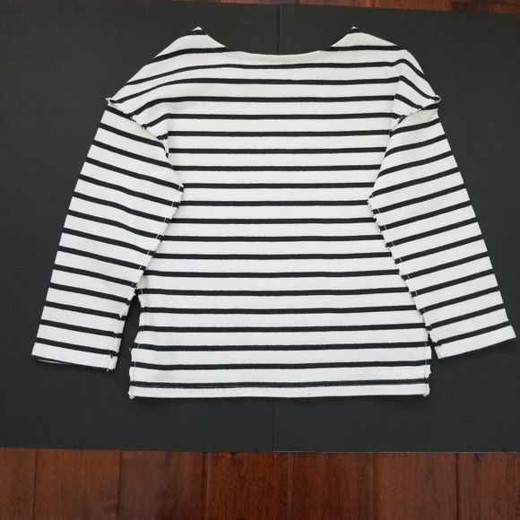 MADEWELL Striped Heavyweight Cotton Raw Edge 3/4 Sleeve Top - XS - Picture 2 of 8